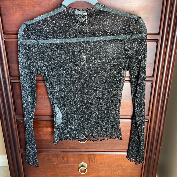 Zara Sheer Mock Neck Long Sleeve Black Metallic Top Medium - Picture 2 of 6